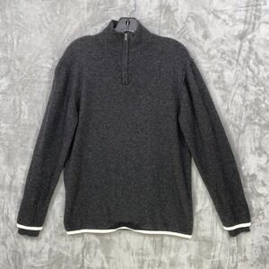 Martin Gordon Mens Size M 100% Cashmere 1/4 Zip Sweater Charcoal Gray ivory trim